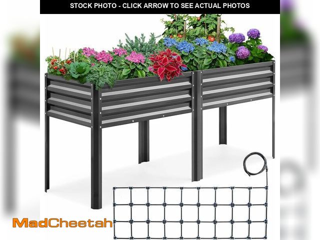 Lot 74-14287601 - KING BIRD Raised Garden Bed with Irrigation System and Legs Galvanized Elevated Planter Box for Back...
