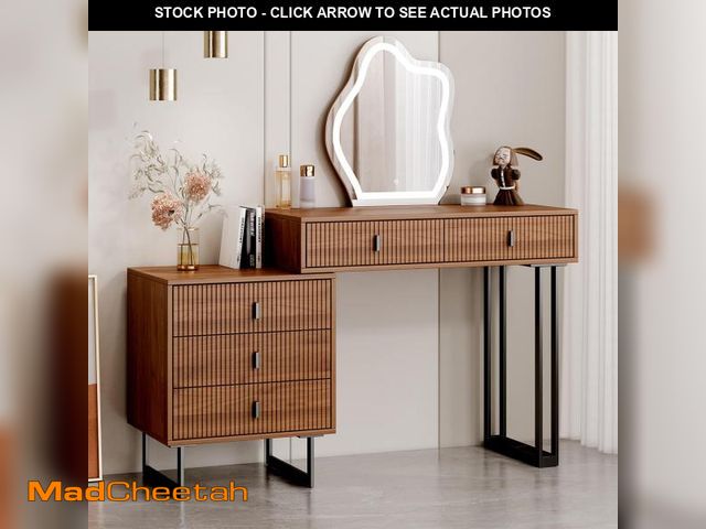 Lot 74-12160241 - Ieejdn Brown Vanity Desk with Mirror and Lights,Small Makeup Vanity with 5 DrawersÃ¯Â¼ÅModern Makeu...