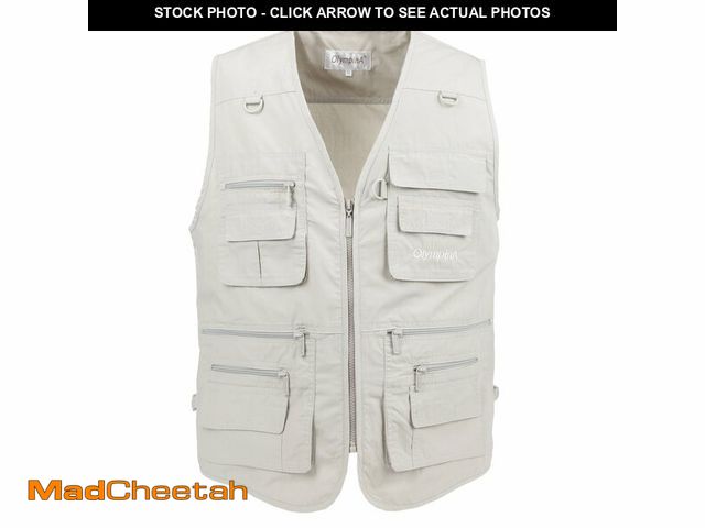 Lot 74-12974793 - LUSI MADAM Men's Poplin Outdoors Travel Sports Multi-Pockets Work Fishing Vest 2X-Large Greenish-Whi...
