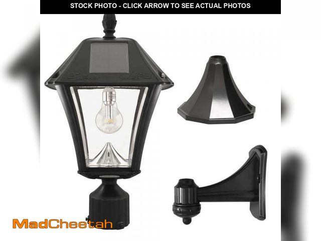 Lot 74-12410665 - GAMA SONIC Baytown II Bulb Black Outdoor Solar Weather Resistant LED Landscape Post Light with Wall ...