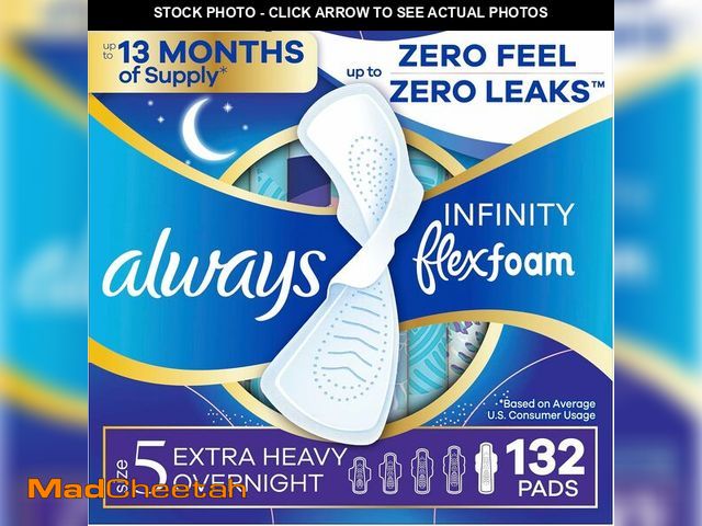 Lot 74-14304567 - Always Infinity Feminine Pads for Women, Flexfoam Pads with Wings, Size 5, Extra Heavy Overnight Abs...