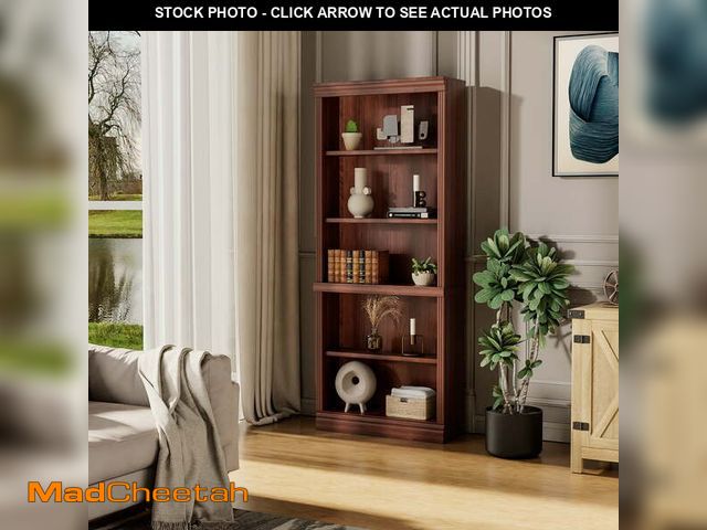 Lot 74-14435092 - Furmax 5-Shelf Standard Wooden Corner Bookcase for Office,Living Room,Bedroom,Natural Colors - UNUSE...