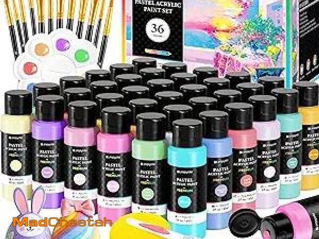 Lot 74-12125854 - 52 PCS Pastel Acrylic Paint Set with 12 Brushes, 2 Knives, Palette &amp; Sponge, 36 Colors (2oz/60ml...