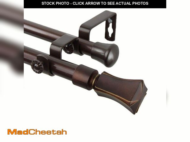 Lot 74-14342622 - Rod Desyne 120 in. - 170 in. Telescoping Double Curtain Rod Kit in Cocoa with Fort Finial - UNUSED