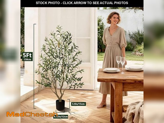 Lot 74-14311314 - DR.Planzen 5 ft Artificial Olive Plants with Realistic Leaves and Natural Trunk, Silk Fake Olive Tre...