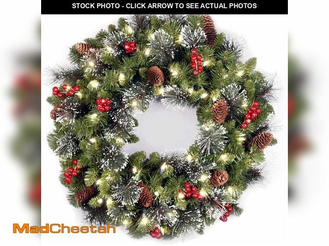 Lot 74-14364963 - National Tree Company 24 in Pre-Lit Crestwood Spruce Artificial Christmas Wreath, Christmas Decorati...