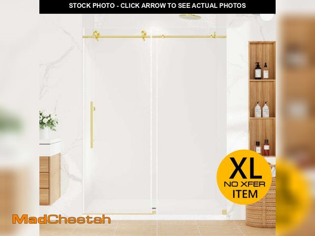 Lot 74-14308333 - MORDEER 56-60"W x 75"H Frameless Shower Door in Gold with 1/4" Clear Sgcc Certified Tempered Glass, ...