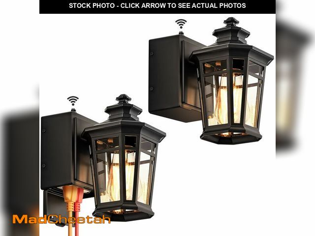 Lot 74-12972572 - Gleamz Porch Lights with Outlet, Black 2-Pack Dusk to Dawn Outdoor Lighting with GFCI Outlet, 9in H ...