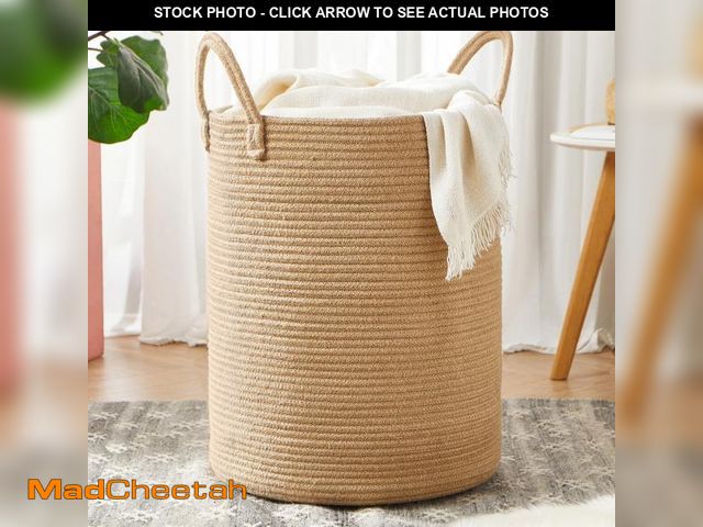 Lot 74-12310343 - MOJOSCEND 62L Jute Woven Hamper Laundry Basket Wicker Rope Clothes Hamper for Baby Nursery Kids Tall...