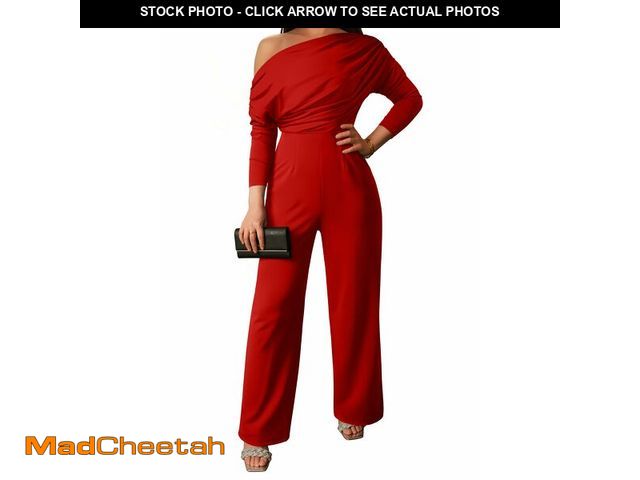Lot 74-13967408 - YMDUCH Women's Fall Elegant Long Sleeve Off Shoulder Wide Leg Long Pant Jumpsuits Red - UNUSED
