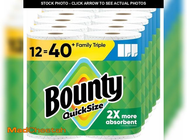 Lot 74-13041902 - Bounty Quick-Size Paper Towels, White, 12 Family Triple Rolls = 40 Regular Rolls - UNUSED