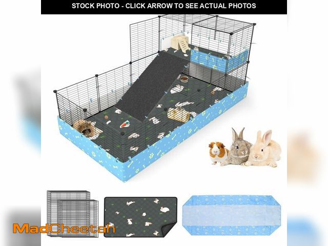 Lot 74-12833084 - MODESLAB Guinea Pig Cages with Tarp and Bedding Pee Pad Liner, 2-Story Large Guinea Pig Playpen C&am...