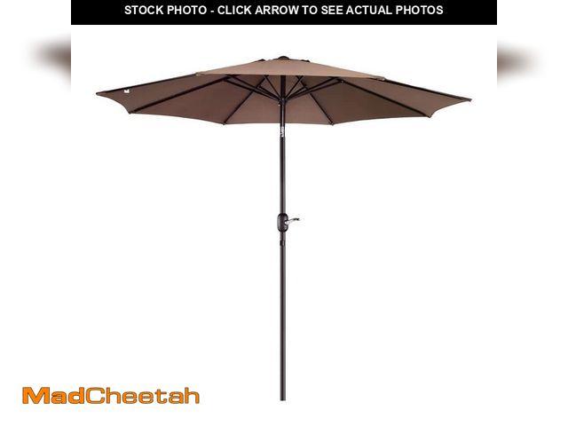 Lot 74-12558712 - Pure Garden 9 ft. Aluminum Market Patio Umbrella with Auto Tilt, Hand Crank Lift in Brown - UNUSED