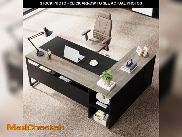 Lot 74-12254739 - Tribesigns 71 inch Executive Desk, L Shaped Desk with Cabinet Storage, Executive Office Desk with Sh...