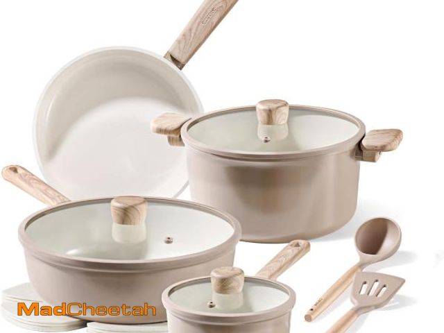 Lot 74-12197923 - CAROTE 16Pcs Ceramic Pots and Pans Set Non Stick, Healthy Cookware Set, PFAS/PFOA Free, Kitchen Cook...