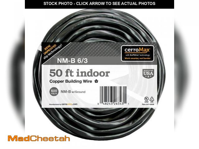 Lot 74-12491652 - Cerrowire 50 ft. 6/3 Black Stranded CerroMax SLiPWire Copper NM-B Wire - UNUSED