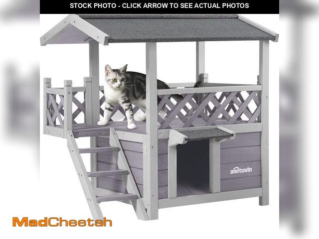 Lot 74-12490592 - Aivituvin Wood Cat House with Balcony, Outdoor Indoor Kitty Shelter with Stairs - UNUSED