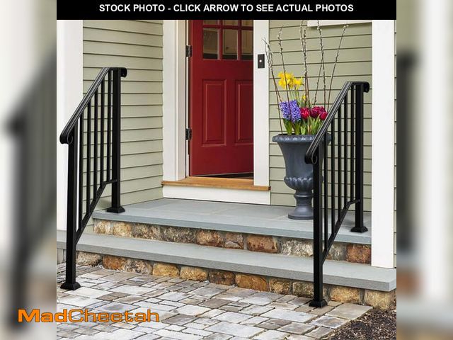 Lot 74-12670623 - Zimtown Handrail for Stairs Fits 2 or 3 Steps Outdoor Stair Railing Picket Black Wrought Iron Handra...
