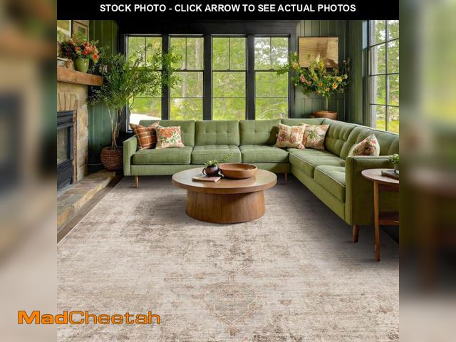 Lot 74-12137145 - Neutral Living Room Rug - 10x14 Farmhouse Beige Brown Large Area Rug for Dining Room, Bedroom, Low P...