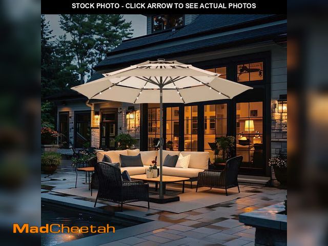 Lot 74-13775623 - SUMMIT LIVING 10ft Patio Umbrella with Solar Lights 3-Tier Vented Outdoor Market Umbrella with Auto-...