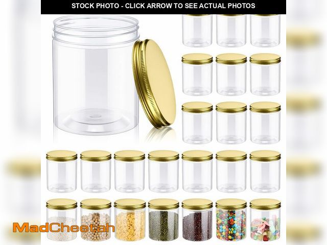 Lot 74-14209928 - Irenare 24 Pcs 16oz Plastic Jars with Lids, Clear Wide Mouth Airtight Mason Jars Food Storage Contai...