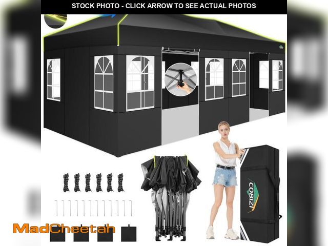 Lot 74-12516359 - *SEE DETAILS* COBIZI 10x20 Pop Up Canopy Tent, Outdoor Party Tent with 6 Sidewall One Push Setup Glo...