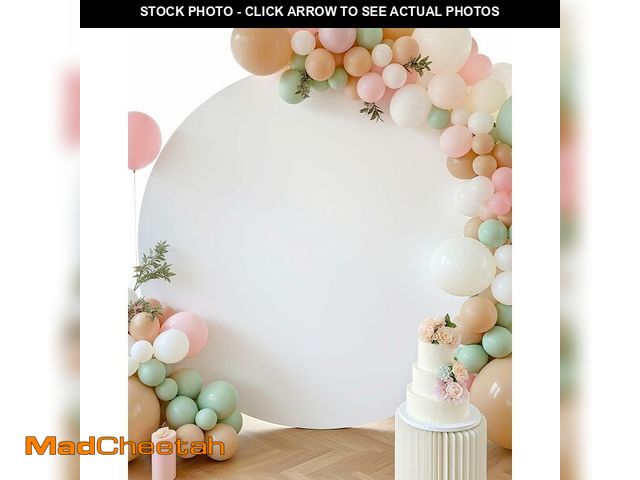 Lot 74-14060231 - HEMMOTOP 7.2x7.2 ft Round Backdrop Cover White, Circle Arch Stand Cover for Wedding, Balloon Arched ...