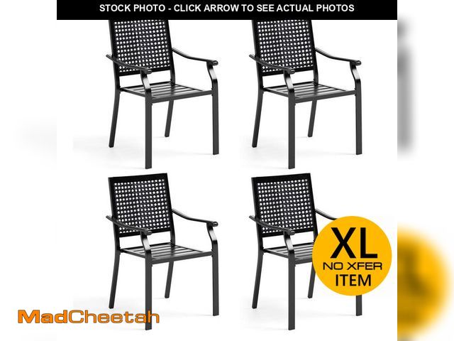 Lot 74-12465307 - PHI VILLA Black Stackable Stripe Metal Patio Outdoor Dining Chair (4-Pack) - UNUSED