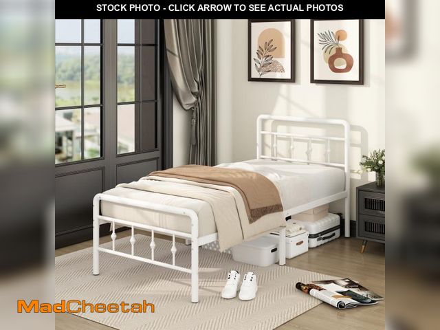 Lot 74-12158551 - Maenizi 18 inch Tall Twin Bed Frames with Headboard and Footboard, Heavy Duty Metal Platform Bed Fra...