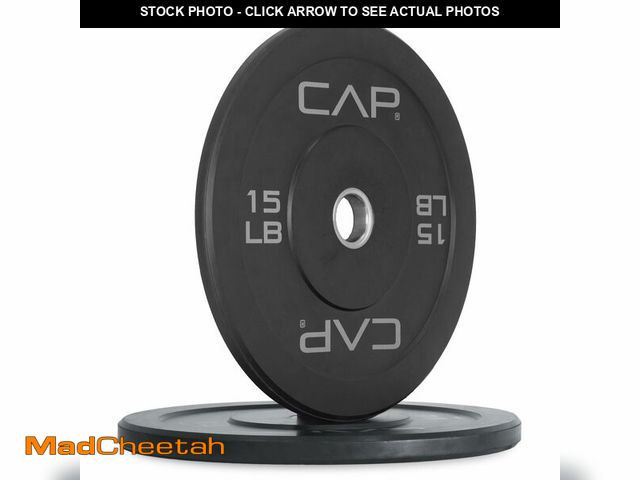 Lot 74-12690133 - CAP Barbell Economy Olympic Bumper Plate Set with Gray Logo, Black, 15 lb Pair - UNUSED