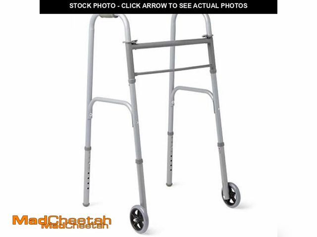 Lot 74-11488561 - Medline Lightweight Folding Walkers for Seniors, Adults with 5" Wheels, Steel Frame Supports up to 4...