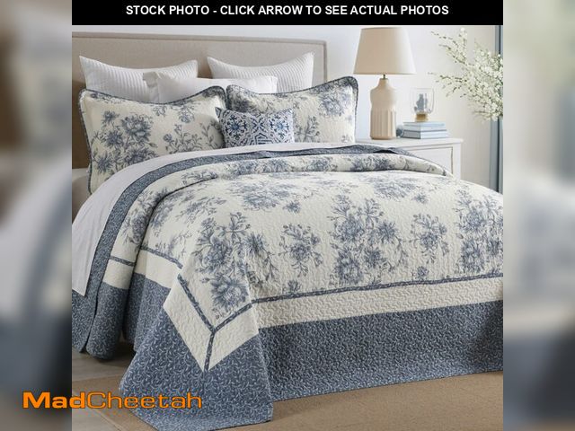 Lot 74-14207793 - DDUOXIN Botanical Oversized Queen Bedspread - 102" W x120 L Extra Wide 100% Cotton California Quilt,...