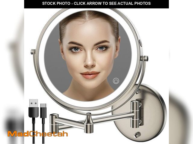 Lot 74-13953959 - Rocollos Rechargeable Wall Mounted Lighted Makeup Mirror, 8 Inch Double-Sided LED Vanity Mirror 1X/1...