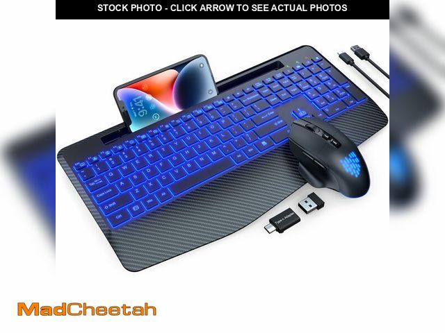 Lot 74-13576475 - Wireless Keyboard and Mouse Backlits, Wrist Rest, LED Mouse, Rechargeable Ergonomic Keyboard with Ph...