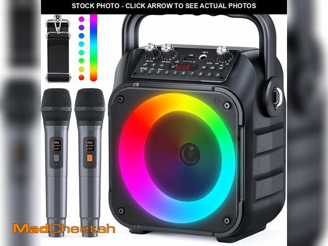 Lot 74-13626502 - Karaoke Machine, Portable Bluetooth Speaker with 2 Wireless Microphones for Adults &amp; Kids with L...
