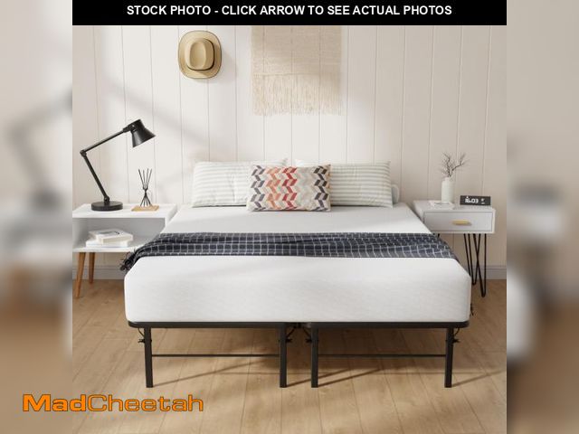 Lot 74-12098371 - Metal Bed Frame Short Queen Bed Frame with Foldable Metal Platform Support Durable Coated Steel Slat...