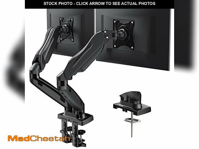 Lot 74-10902038 - HUANUO Dual Monitor Stand - Full Adjustable Monitor Desk Mount Swivel Vesa Bracket with C Clamp, Gro...