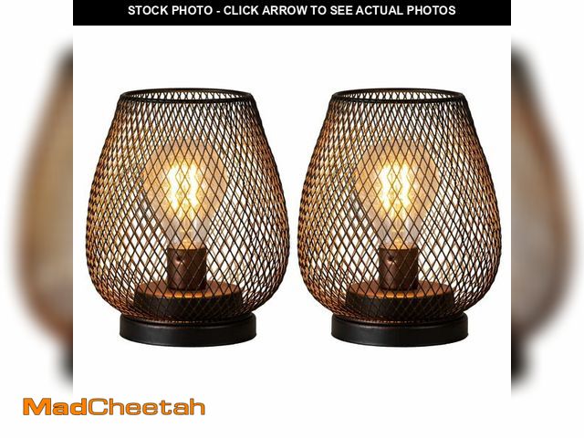 Lot 74-14425243 - DECORKEY Set of 2 Battery Operated Lamp LED Table Lantern, Brown Metal Cage Cordless Lamps with LED ...