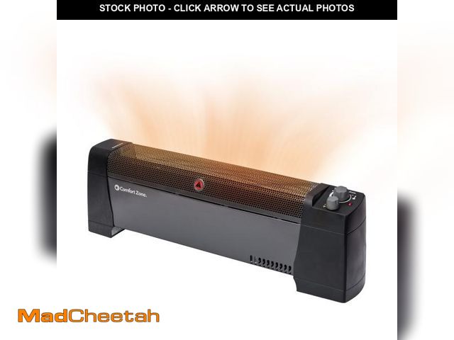 Lot 74-12482511 - Comfort Zone Baseboard Space Heater with Adjustable Thermostat, Black - UNUSED