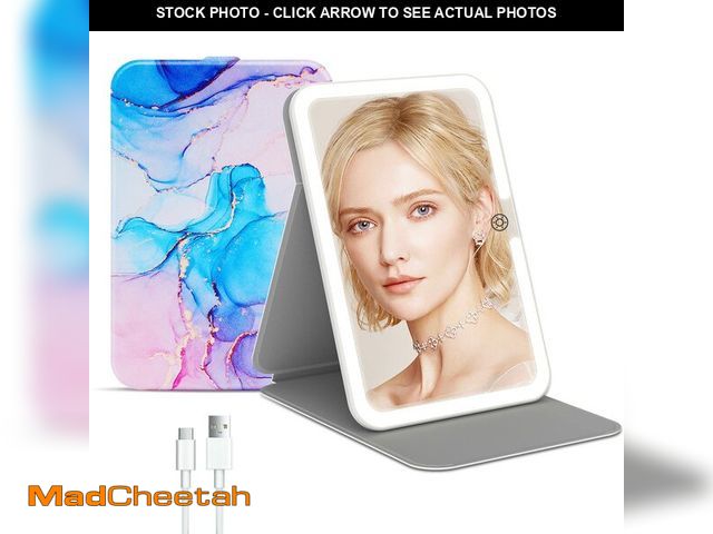 Lot 74-12705157 - Rechargeable Travel Lighted Makeup Mirror with PU Leather Cover, Portable Travel Makeup Mirror with ...