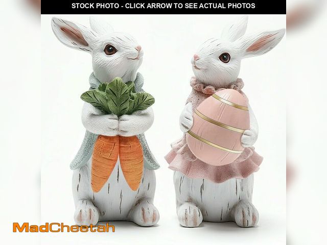 Lot 74-13949320 - Easter Decorations for Home - 2pcs Resin White Easter Bunny - Small Bunny Statues Figurines Decor fo...