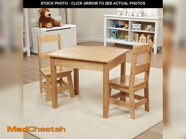 Lot 74-12137120 - Melissa &amp; Doug Solid Wood Table and 2 Chairs Set - Light Finish Furniture for Playroom - UNUSED