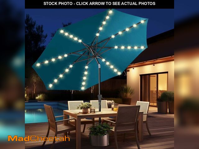 Lot 74-14323845 - 9ft Solar Polyester 32 LED Lighted Patio Umbrella with Tilt Adjustment and UV-Resistant Fabric,for G...