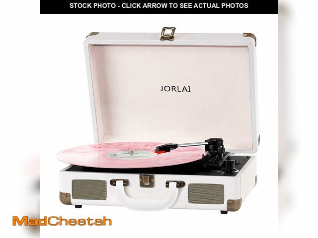 Lot 74-14268819 - JORLAI Record Player 3 Speeds Turntable with Bluetooth Built-in Battery Stereo Speakers Vintage Reco...