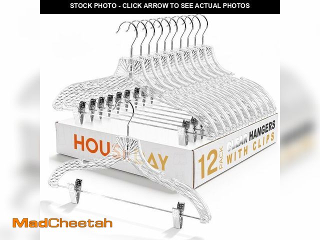 Lot 74-14148572 - HOUSE DAY Clear Plastic Pants Hangers 12 Pack, Set Hanger for Tops and Bottoms, Non Slip Skirt Hange...
