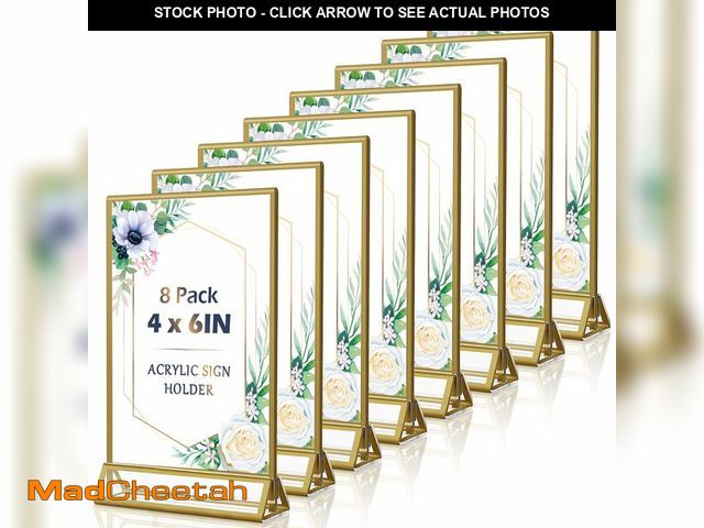 Lot 74-14213078 - Rogeramz 4x6 Acrylic Sign Holders 8 Pack Gold Table Number Holder for Wedding Picture Frame Double S...