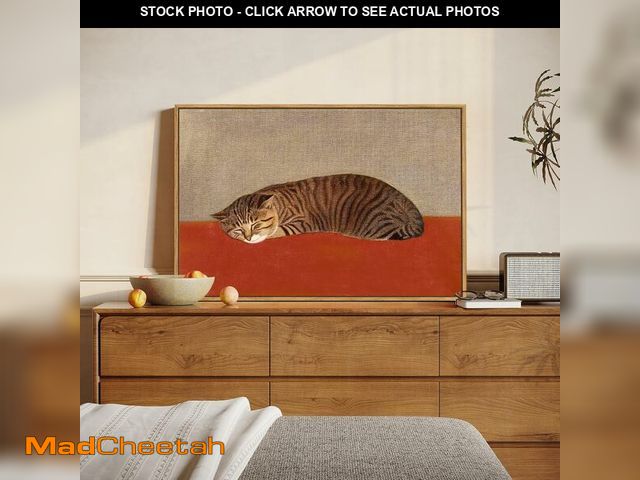 Lot 74-14347809 - Framed Vintage Cat Wall Art for Bedroom, Modern Minimalist Neutral Cozy Animal Canvas Painting Print...
