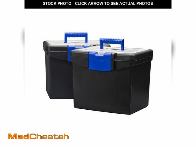 Lot 74-13802282 - Storex File Storage Box with XL Storage Lid, Black/Blue, 2-Pack (61415C02C) - UNUSED
