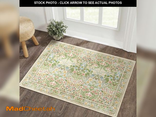 Lot 74-12311210 - Othilic Floral Washable Entryway Rug - Beige Light Green Soft Boho Bathroom Rug Non-Slip Front Door ...