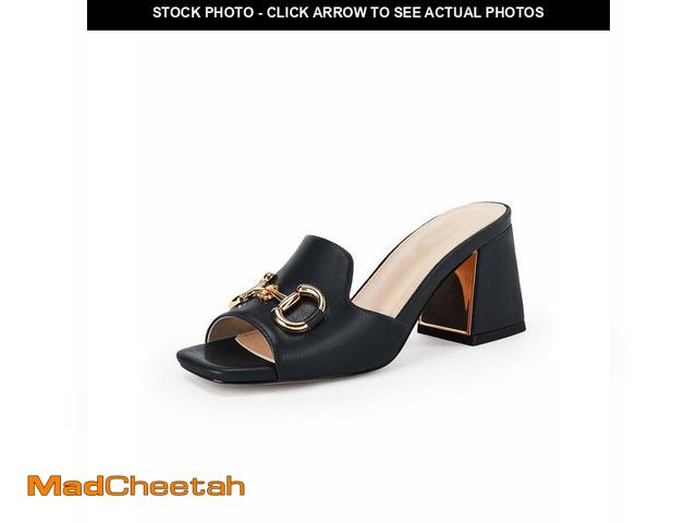 Lot 74-13543414 - gihubafuil Women's Sandals Peep Toe Slides Chunky Heel Mules Single Band Comfort Slip-on Shoes with ...